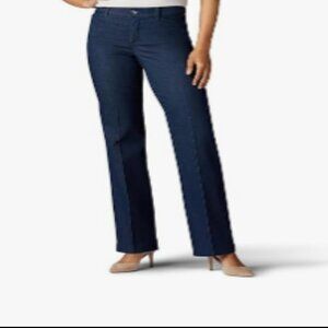 Lee Flex Motion Regular Fit Trousers Women’s 14 Short Indigo Blue Mid Rise Work